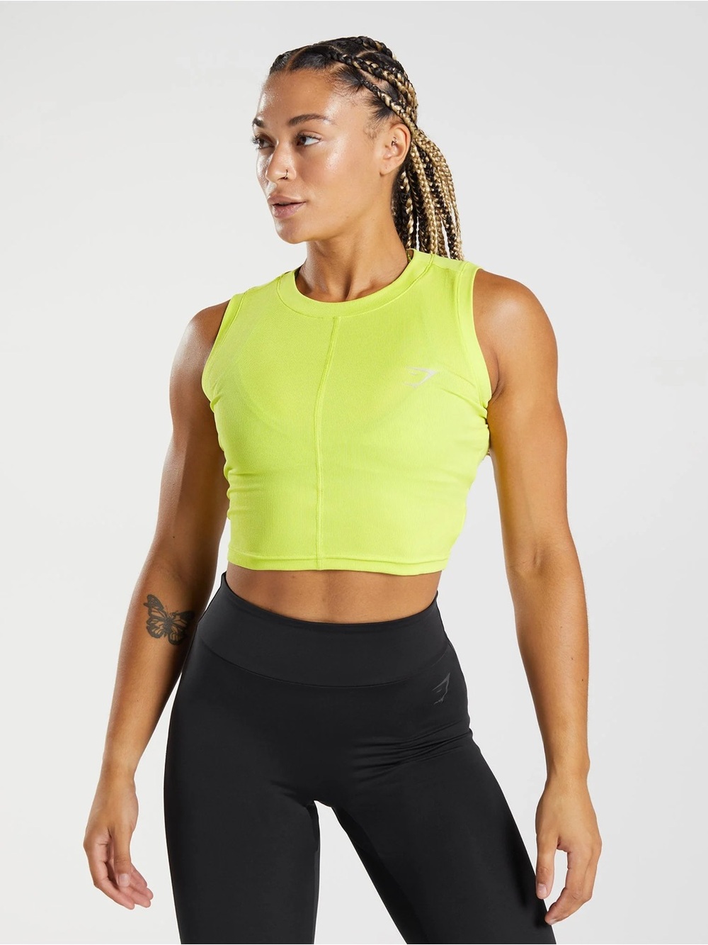 Gymshark Power Ribbed Midi Tank | Glitch Yellow
